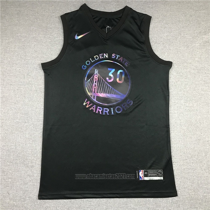 Camiseta Golden State Warriors Stephen Curry #30 Iridescent Logo Negro
